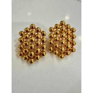 Vintage Gold-Tone Beaded Cluster Post Earrings – Sculptural Statement